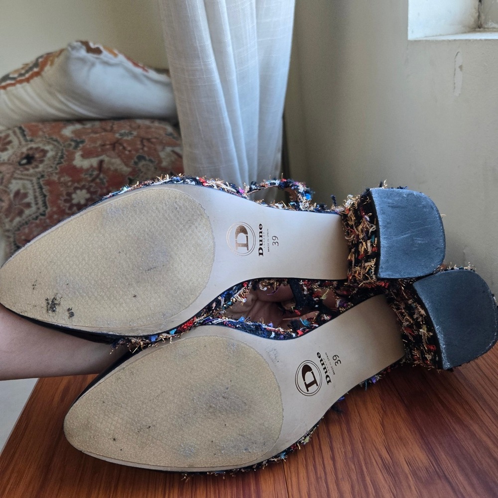 Dune London Sz 39 EU / 8 US Tweed Slingback Block Heel Pumps with Patent Cap Toe - Picture 5 of 6